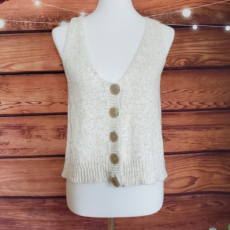 J Jill Oatmeal Button Down Sweater Vest